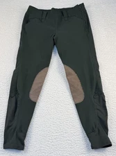 SmartPak Piper Side Zip Breeches Size 26R Green With Tan Patches