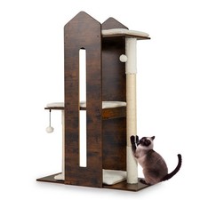 120CM Tall Wooden Cat Tree with Sisal Scratching Posts Modern Kitten Tower Condo