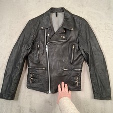 Echtes Leder Leather Jacket Womens Medium UK 12 Black Grunge Biker Distressed
