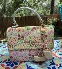 Betsey Johnson Floral Top Handle Satchel Bag Magnetic Closure Lined Flower Charm