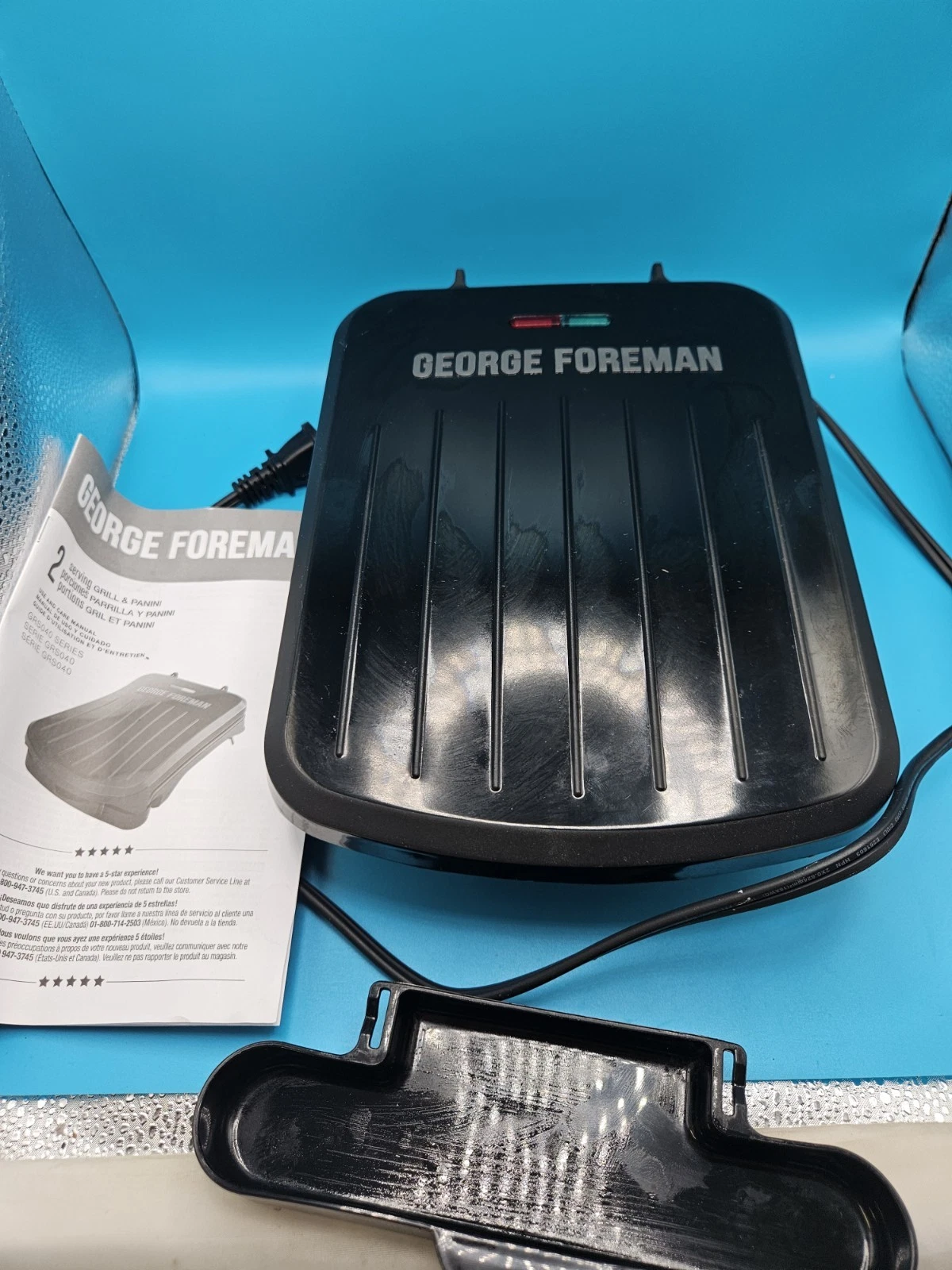 George Foreman Electric Indoor Grill and Panini Press, Black 2 serving Works