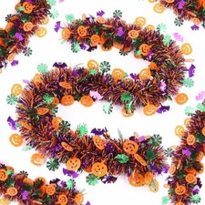50Ft Halloween Tree Garland Funny Pumpkin Bats Spider Web Shiny Metallic Twist