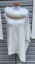 NEW La Fiorentina WHITE PONCHO with FAUX Fur trim OS