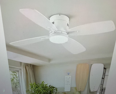 HINNIXY Low Profile Ceiling Fan - Light & Remote Control,42''  Flush Mount -White