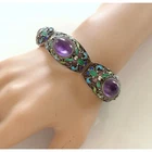 Vintage Chinese Silver Filigree Enamel Amethyst Bracelet Ring Set Jewelry