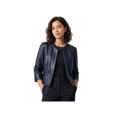 Isaco&Kawa Damen Lederjacke navy blau kurz S