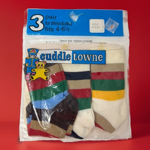 Neu Vintage USA Socken 3 Paar Kleinkinder gestreifte Dress & Play Socken Größe 4-6 1/2 Nylon