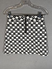 Vans Lazy Oaf Mini Skirt Black White Checkered Jean Denim Zip Front Women’s XS