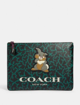 DISNEY X COACH 91217 BAMBI THUMPER BUNNY LARGE ZIP POUCH $278 NEW