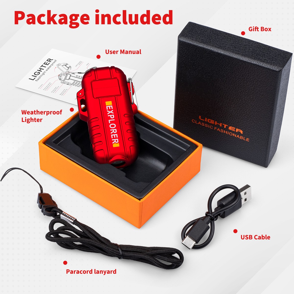 USB Rechargeable Arc Lighter USB Rechargeable Dual Arc Plasma Lighter -  Windproof Electric Lighter, Gift Box Included Bright Fire Plasma Lighter