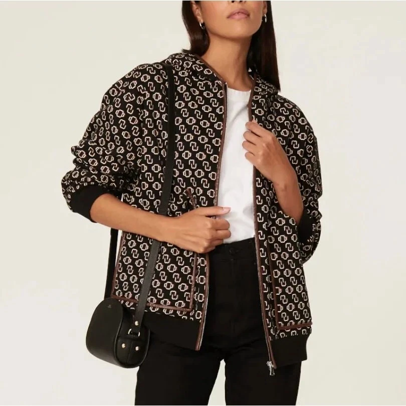 Maje Brown Logo Hoodie Sweatshirt Full Zip Oversized Fleece Lined size 1 $255