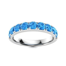 Swiss Blue Topaz Brilliant-Cut Round 3mm Eternity Band Ring With Rhodium Plated