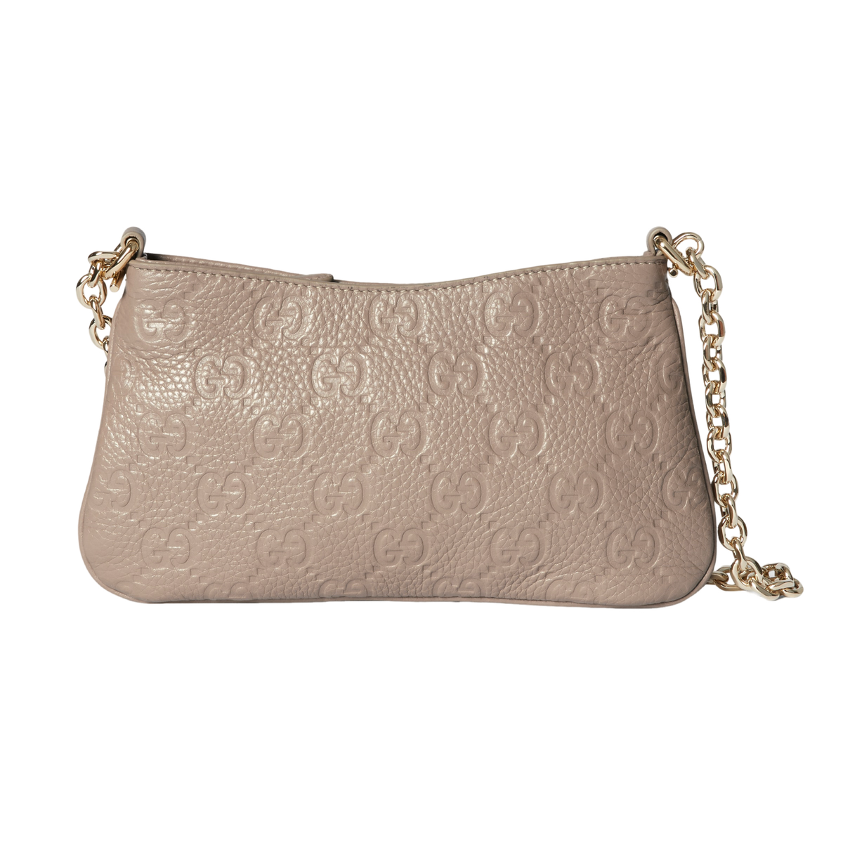 GUCCI GG Emblem Small $1580 Taupe Leather Shoulder Bag New