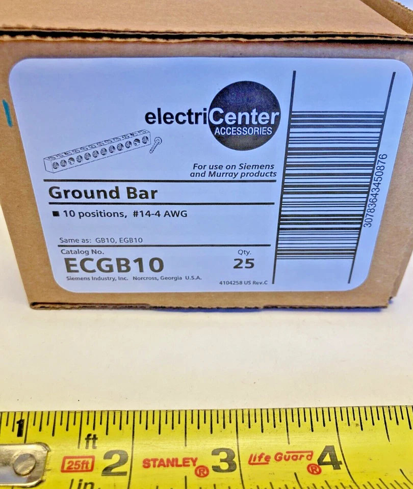 Siemens 10 Position Terminal Ground Bar Kit  ECGB10 GB10 EGB10 #14-4 AWG Lot 25 - Image 3 of 4