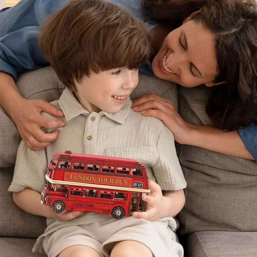 diy wood 3d puzzle toy London Tour Bus for Christmas birthday gifts kids adults - Image 4 of 4