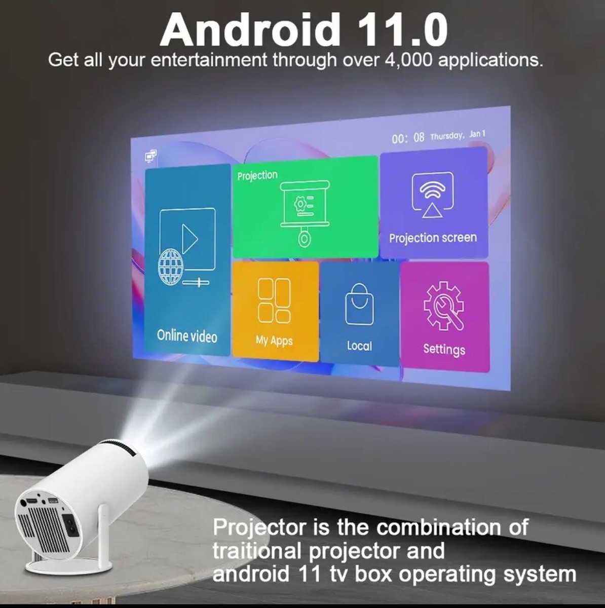 Magcubic Projector Hy300 4K Android 11 Dual Wifi6 200 ANSI Magcubic Projector Hy300 4K Android 11 Dual Wifi6 200 ANSI