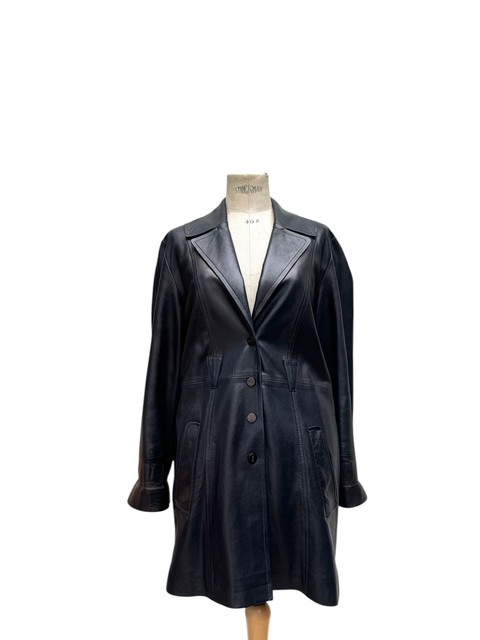 Thierry Mugler 1980s Dark Navy Leather Coat Size L EU 40 US 10