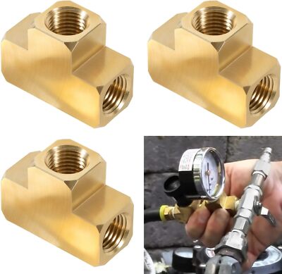 3Pcs Brass Pipe Fitting, Barstock Tee 1/4'' x 1/4'' x 1/4'' NPT Female Pipe Fitting