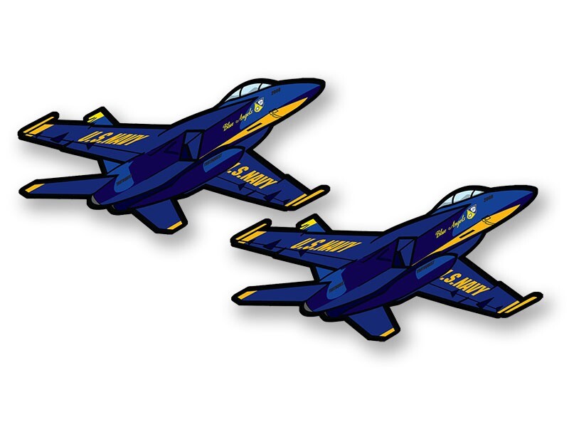 2-Pack: 1x2 inch SMALL F-18 US Navy Blue Angels Jet Shaped Sticker