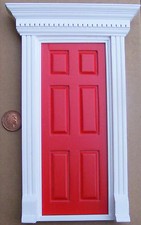 Red Painted Wooden Fairy Dentil Trim Door Tumdee 1:12 Scale Dolls House 696C