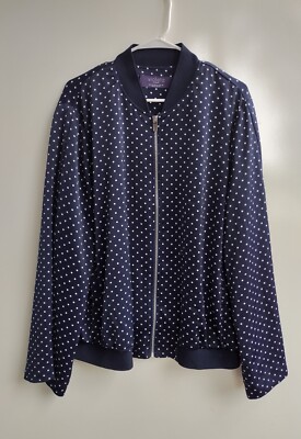 XL Violeta by Mango Women's Polka Dot Bomber Jacket, Navy and White, Has Pockets