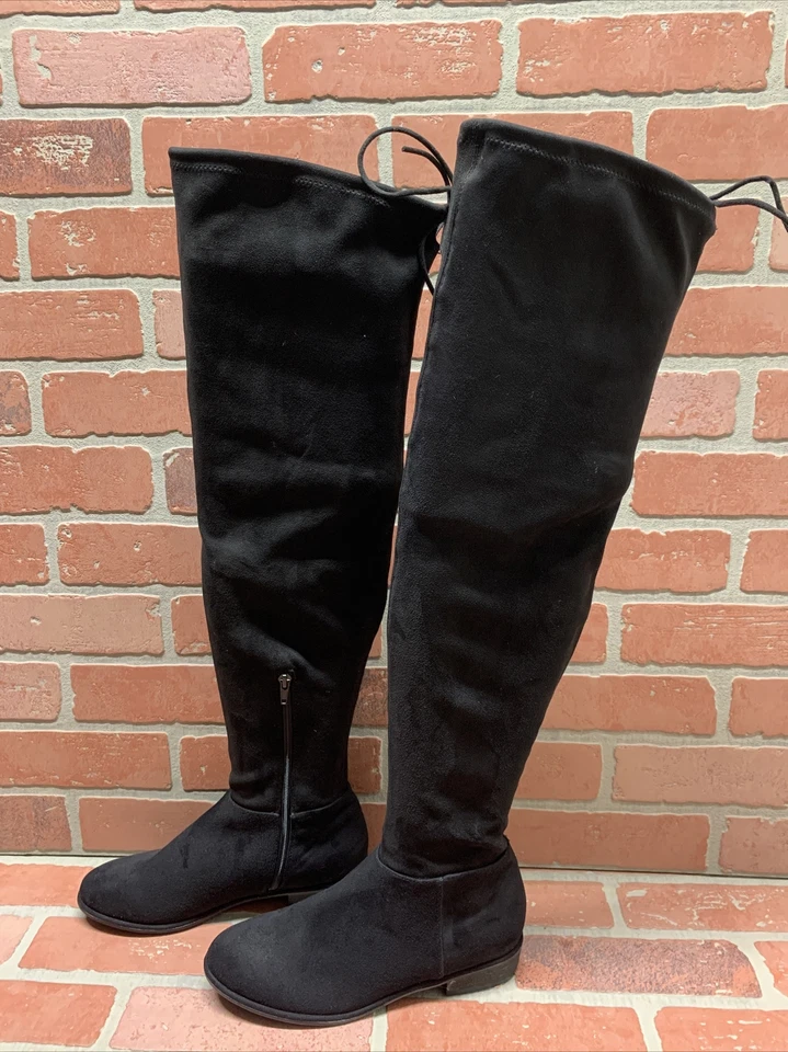 CALL IT SPRING Black Fabric Side Zip Back Tie Thigh High Boots Women’s Size 7.5 - Image 4 of 4