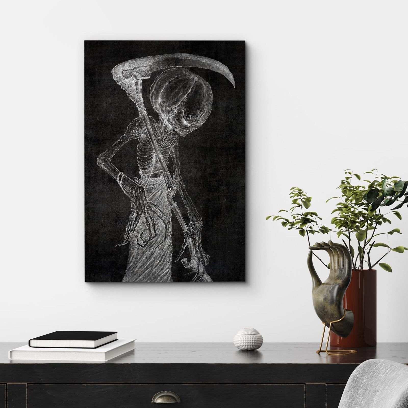 Wall26 Halloween Dark Gothic Canvas Print Wall Art - Skeletal Reaper with Scythe