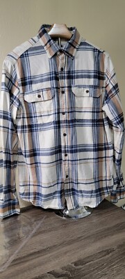 GEORGE CAMISA MANGA LARGA DE FRANELA SIZE S (34-36) CUADROS BLANCA CON AZUL 