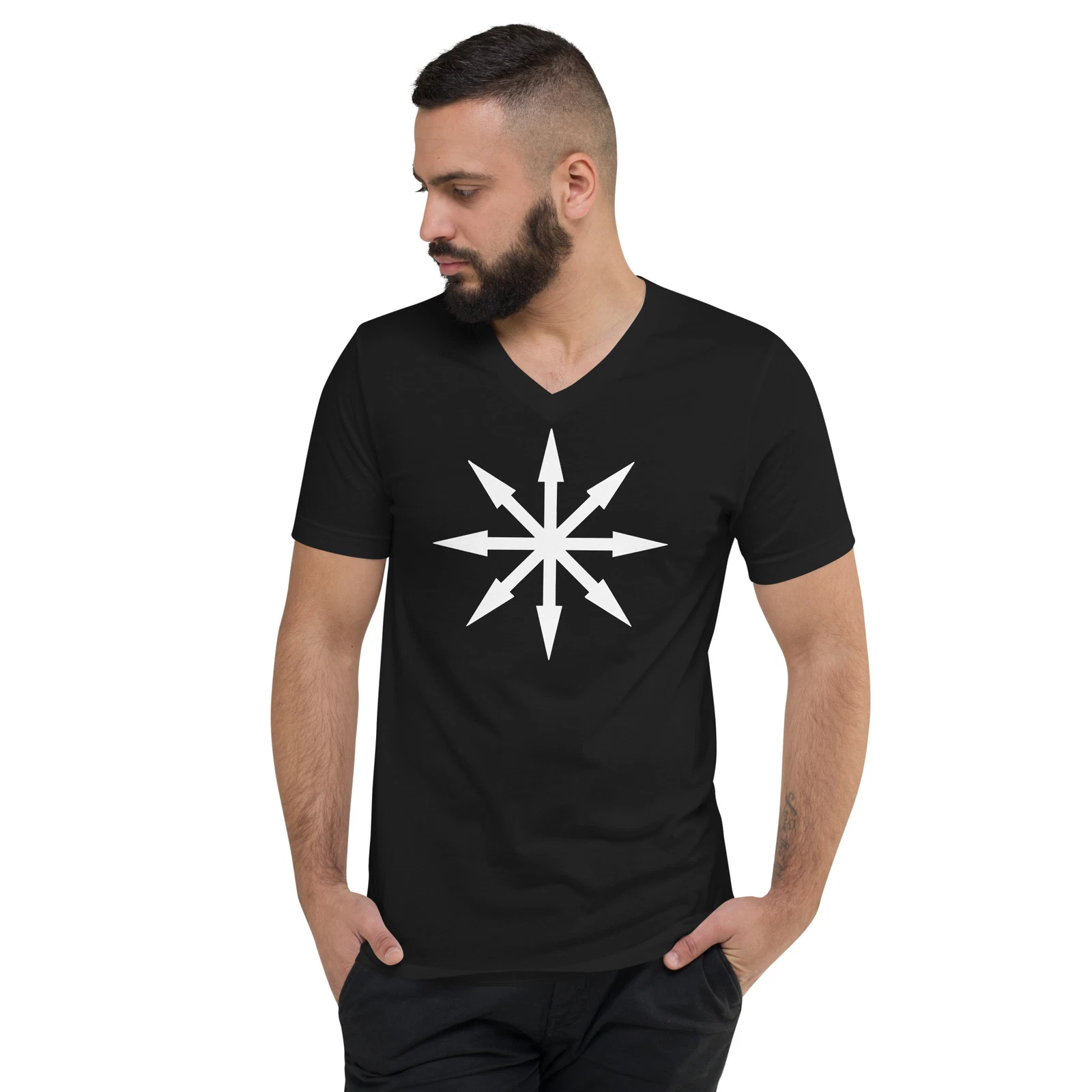 White Symbol of Chaos Magick Star Unisex Short Sleeve V-Neck T-Shirt