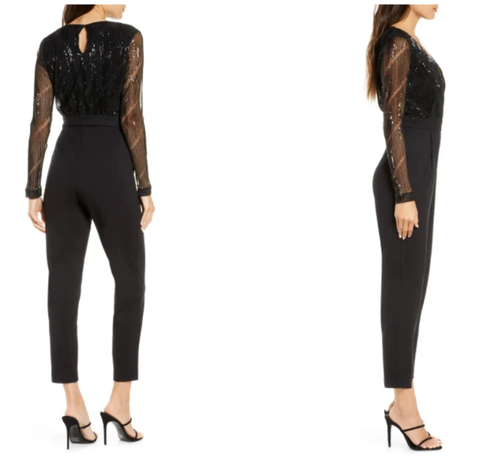 FRENCH CONNECTION Black Rubina Sequin Bodice Long Sleeve Jumpsuit 6 US S 10 UK - Image 2 of 4