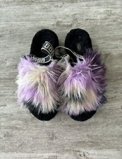 UGG Fluff Yeah Slide Slippers Purple Black Fur Lined Platform Womens 9.5