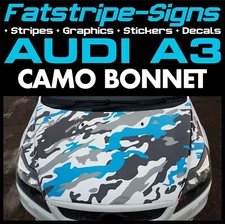 to fit AUDI A3 CAMO BONNET STRIPES GRAPHICS STICKERS HATCHBACK SALOON S-LINE RS