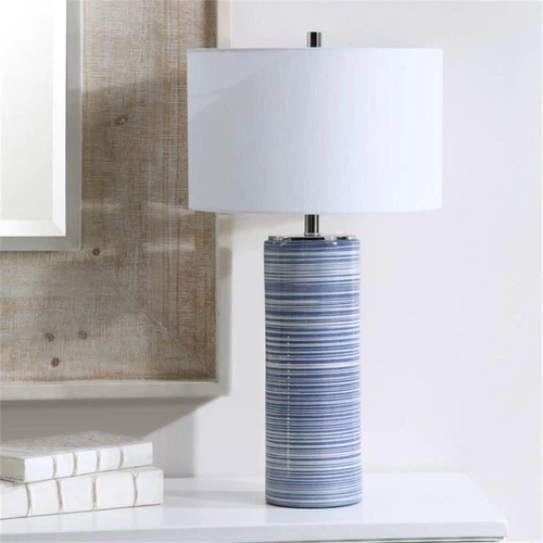 Uttermost Montauk Ceramic and Steel Striped Table Lamp in White and Indigo - Picture 9 of 10