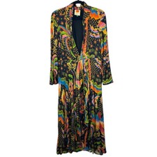 FARM RIO PALM TREES Pixelated Women Size L Black & Orange Dress