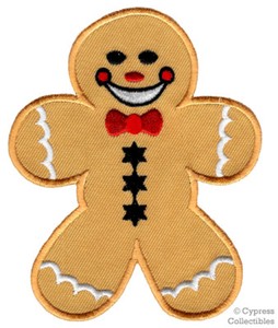GINGER BREAD MAN EMBROIDERED APPLIQUE iron-on patch EASY DECORATION IDEA COOKIE