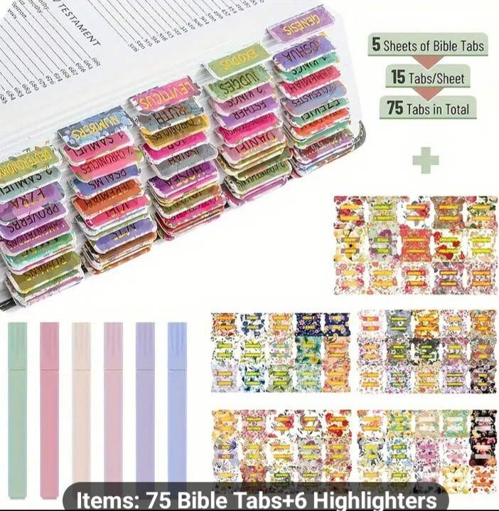 Durable Laminated Bible Tabs with Highlighter and Journaling Kit  -image