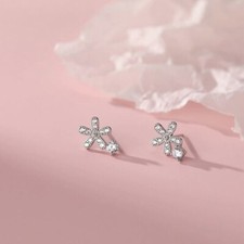 Small CZ Flower Stud Earrings for Women