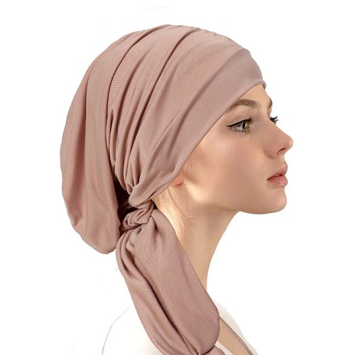 Muslim Women Hijab Hats Turban Long Tail Head Cover Caps Bonnet Cancer Headwear - Picture 29 of 31