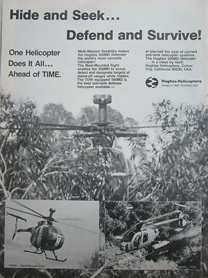 8/1980 PUB HUGHES HELICOPTERS HUGHES 500MD TOW MAST MOUNTED SIGHT ORIGINAL AD
