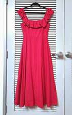 fuchsia ruffle neck long maxi dress S urban outfitters earrings