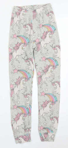 NEXT Girls Grey Cotton Sweatpants Trousers Size 9 Years Regular - Unicorn Pyjama - Afbeelding 1 van 12