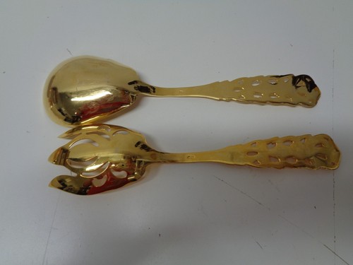 Vintage Italy Gold Pierced Serving Spoon and Fork Set - Picture 2 of 2