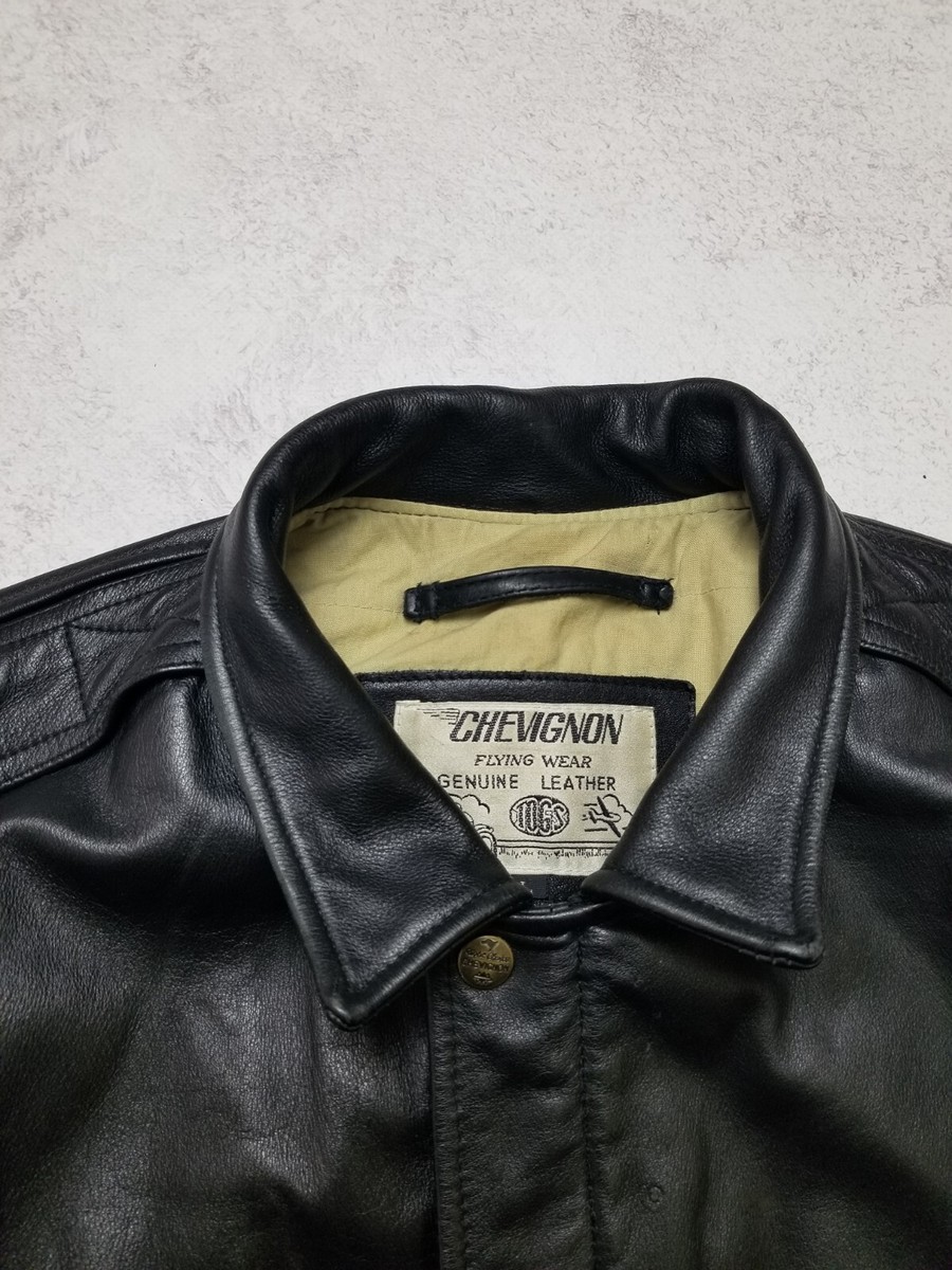 Chevignon Vintage Leather Jacket Flying Wear Biker Black Size L | eBay