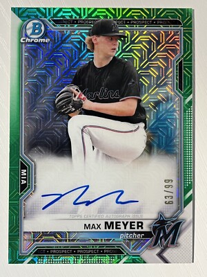 Max Meyer 2021 Bowman Chrome Prospects Mega Box Green Mojo Refractor Auto 63/99