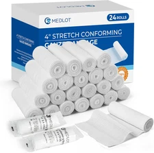 Lotfancy Gauze Rolls, 24 Count, 4 Inch X 4.1 Yards, Rolled Gauze Wrap for Wounds