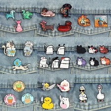 2-6pcs/set Cartoon Animal Enamel Pins Cats Loaf Dachshund Brooch ADHD Mental Hea