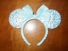 Disney Parks Minnie Mouse Light Blue Silver Sequin Ears Headband