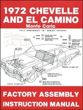 1972 Malibu El Camino Chevrolet Factory Assembly Parts Manual Restoration Chevy