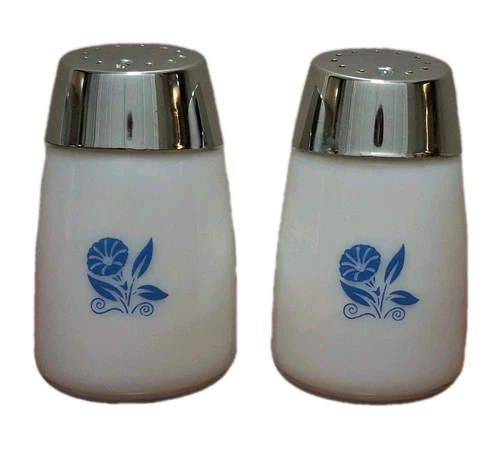 Vintage Cornflower Blue Opal Milk Glass Salt And Pepper Shakers