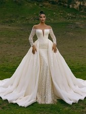 Mermaid Wedding Dresses Detachable Train Off Shoulder Long Sleeves Women Bride